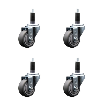 Service Caster 3'' SS Thermoplastic Rubber Wheel Swivel 1-1/8'' Expanding Stem Caster Set, 4PK SCC-SSEX20S314-TPRB-118-4